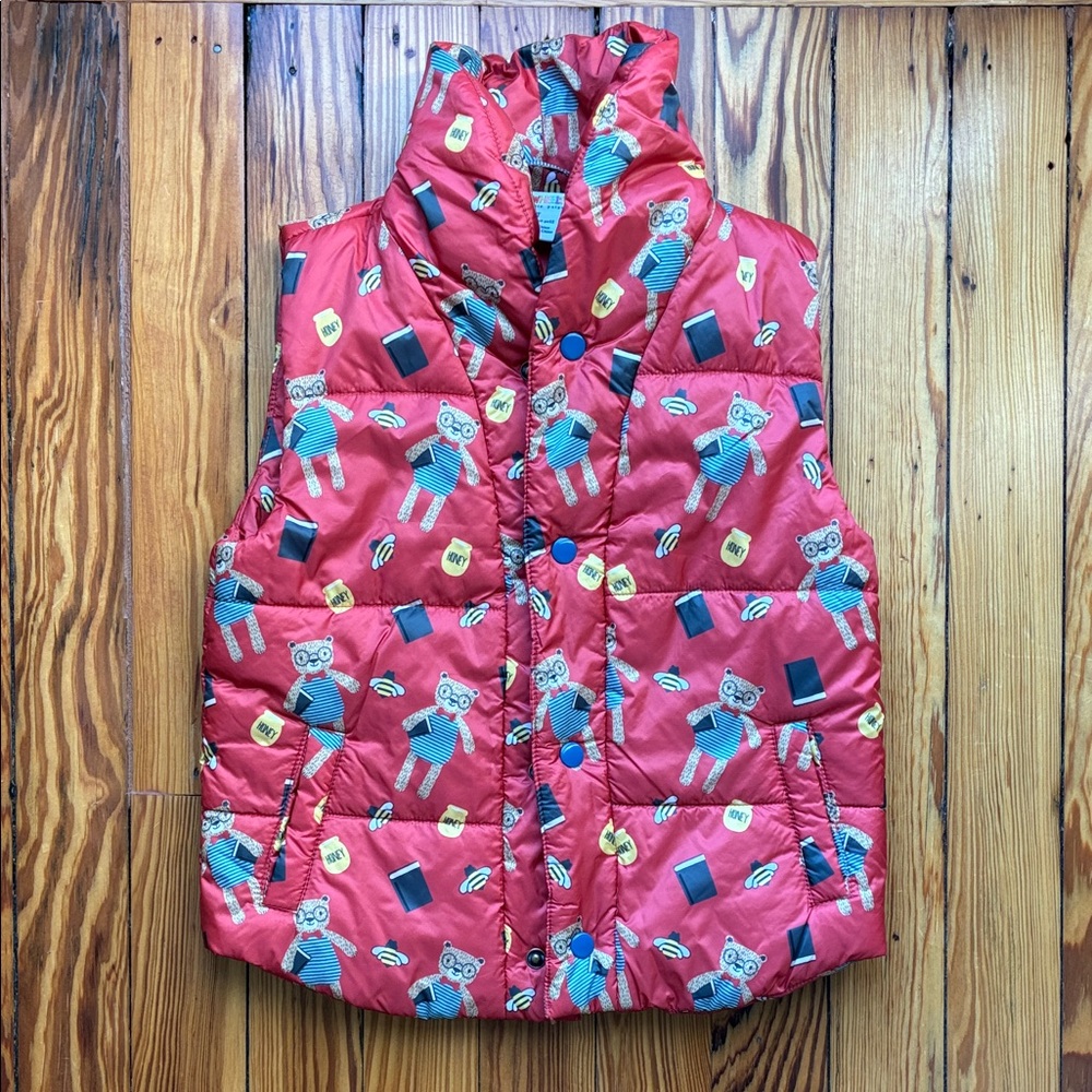 Charlie Paige Red Vest with Bear and Honey Print